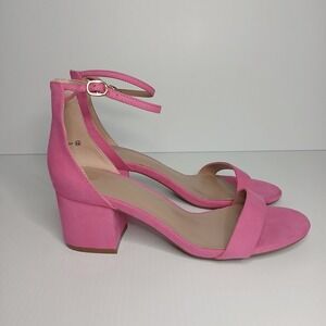 Dream Pairs Pink Suede Low Chunk Block Heel Ankle Strap Sandals Women's Size 8.5